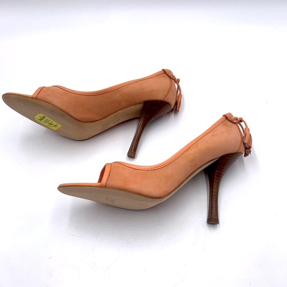 Auth NWT Giuseppe Zanotti TAK 90 Sandolo Peach Peep Toe Suede 4" Heels US 7.5B - Picture 13 of 16